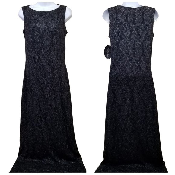 My‎ Michelle M Black Silver Metallic Vintage Sweater Dress Knit 90s Y2k - Picture 1 of 5